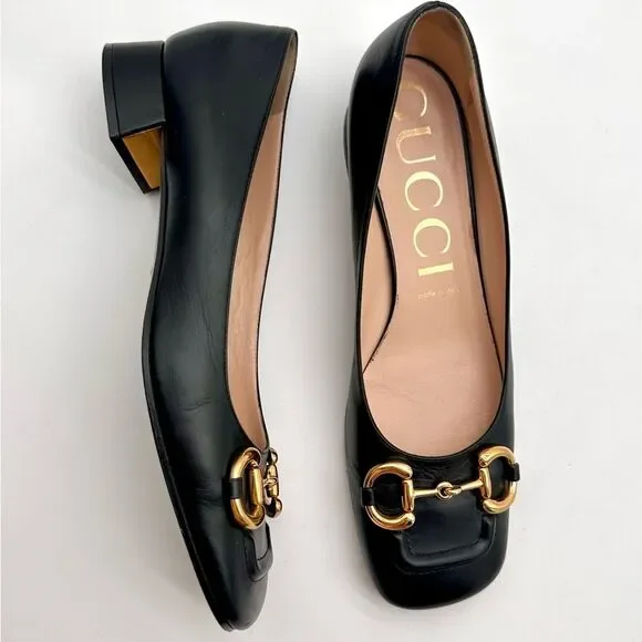 Gucci Baby Horsebit Black Leather Flats Pumps Square Toe EU 41 US 11 - Picture 2 of 14